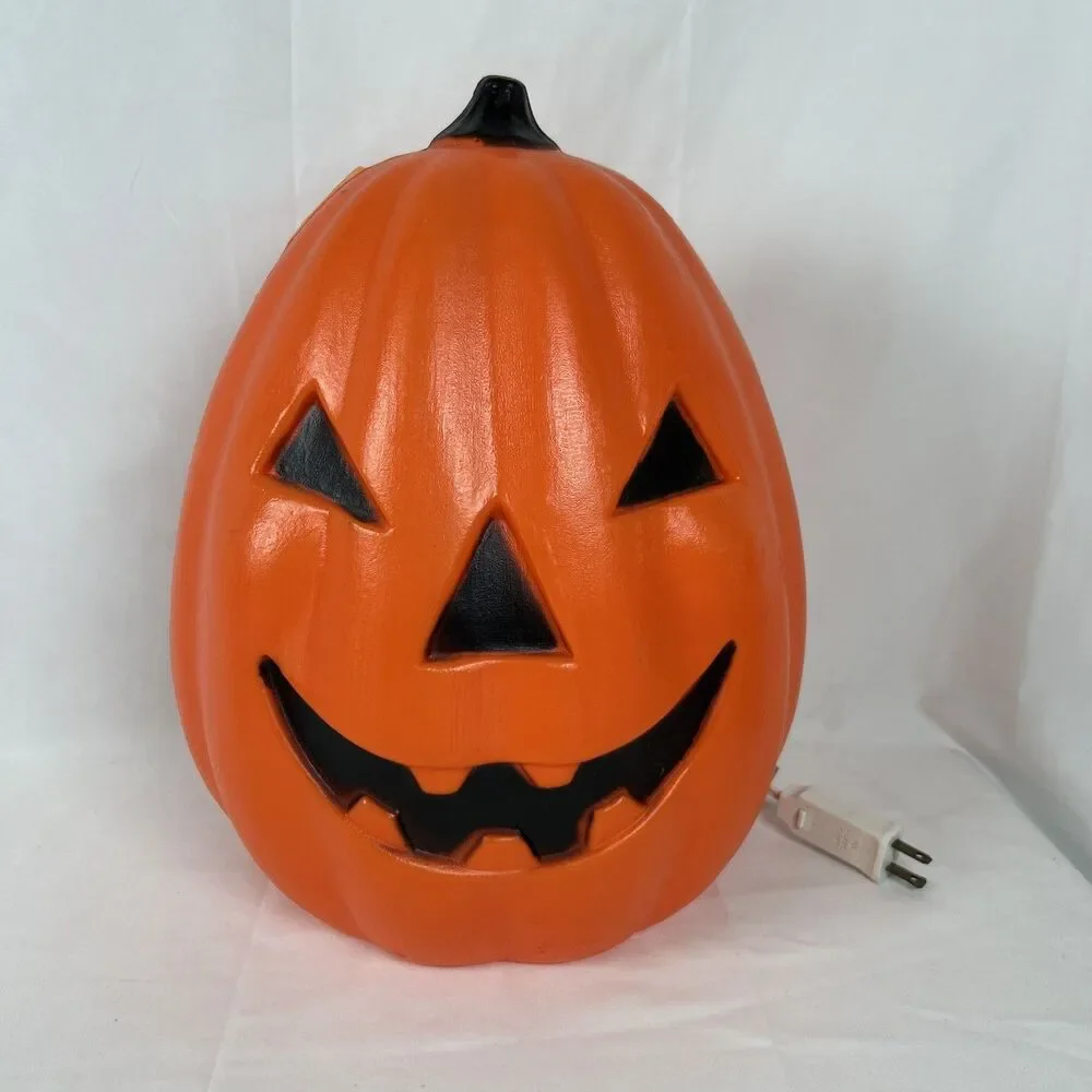 Vintage Pumpkin Halloween Lighted Blow Mold TPI 1991 13” Tall Orange Jack Canada